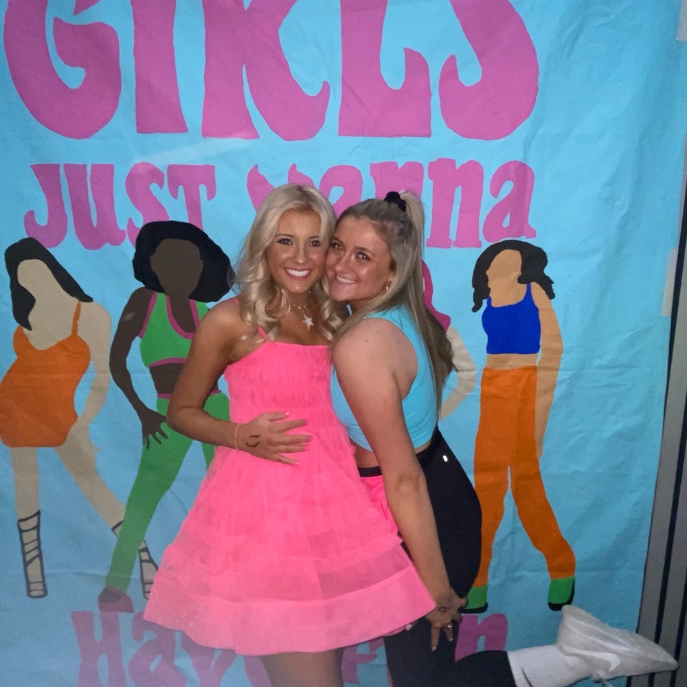80s vintage barbie ruffle hot pink poofy neon party sorority prom dress (size s)